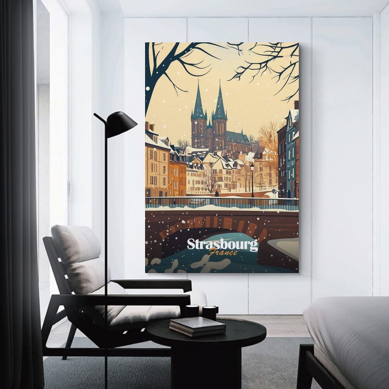 Junmoney Unframe-Style-3-1 Canvas Wall Decor Strasbourg Winter Scene, 16X24inch(40X60cm), For Living Room, Bedroom Or Apartment Walls, A Home Accent With Warm Character