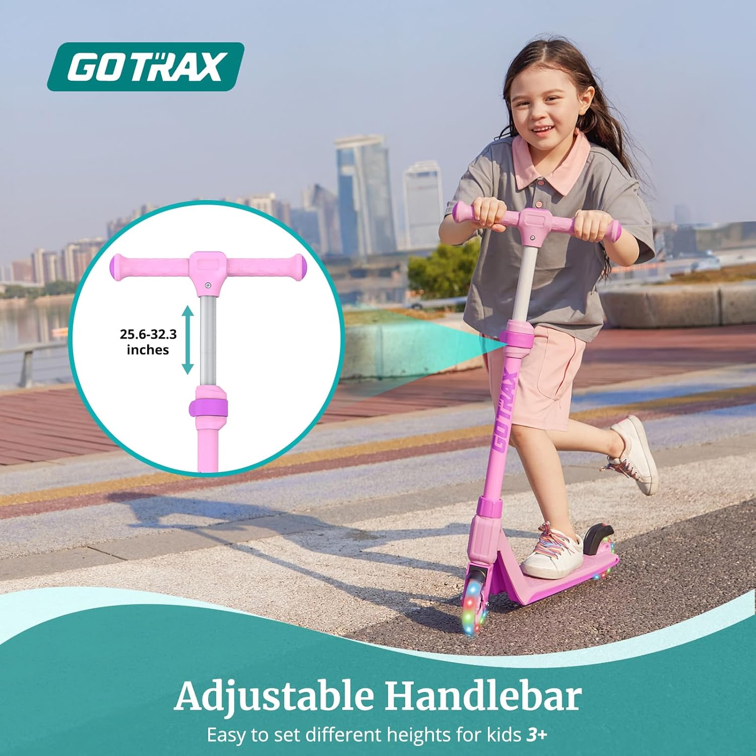 Gotrax K03 Kick Scooter for Kids with LED Lighted Wheels, Gotrax KS1 Kids Kick Scooter with LED Lighted Wheels, Adjustable Handlebars, Anti-Slip Decks