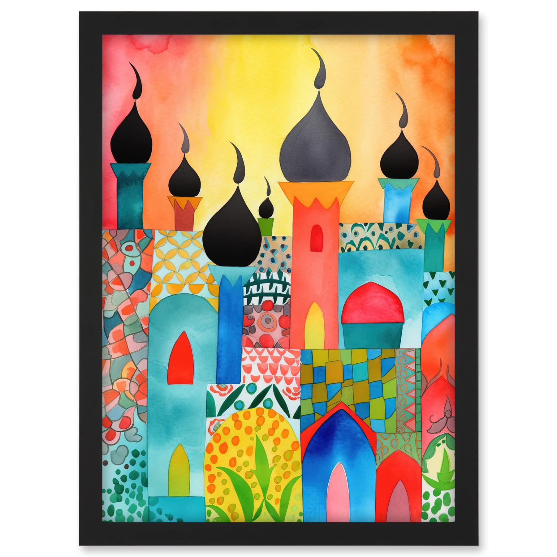 Artery8 Abstract Islamic Cityscape Folk Art Artwork Framed A3 Wall Art Print