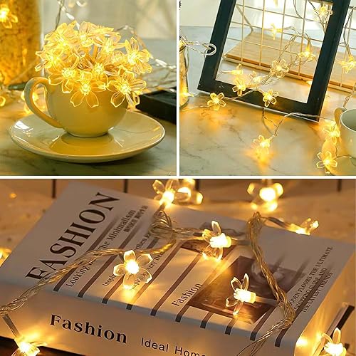 Vista 5 de ITICdecor Flower String Lights 15 FT 30 LED Fairy Christmas Lights Battery Operated Indoor&Outdoor Twinkle Lighting Bedroom Decor for Party Wedding