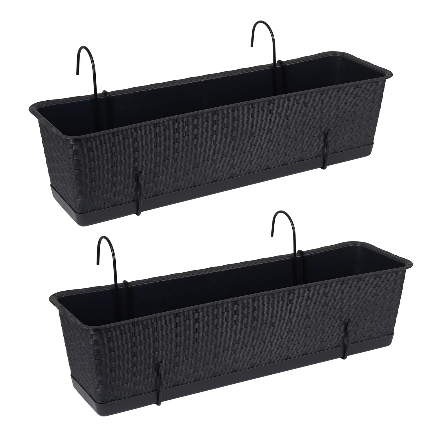 Tymar Blumenkasten Balkon mit Halterung, Balkonkasten, 2 Stück, Rattan, Pflanzkasten aus Kunststoff((2pack) Anthrazit, 40cm)