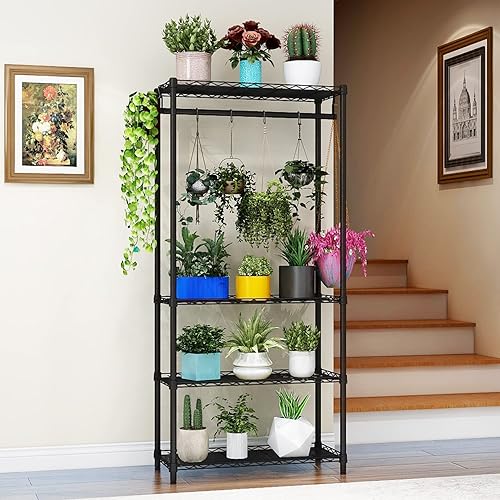Miniatura 3 de Xiofio Estante de 4 niveles para plantas de interior al aire libre, estante grande para macetas múltiples, soporte para plantas colgantes, soporte