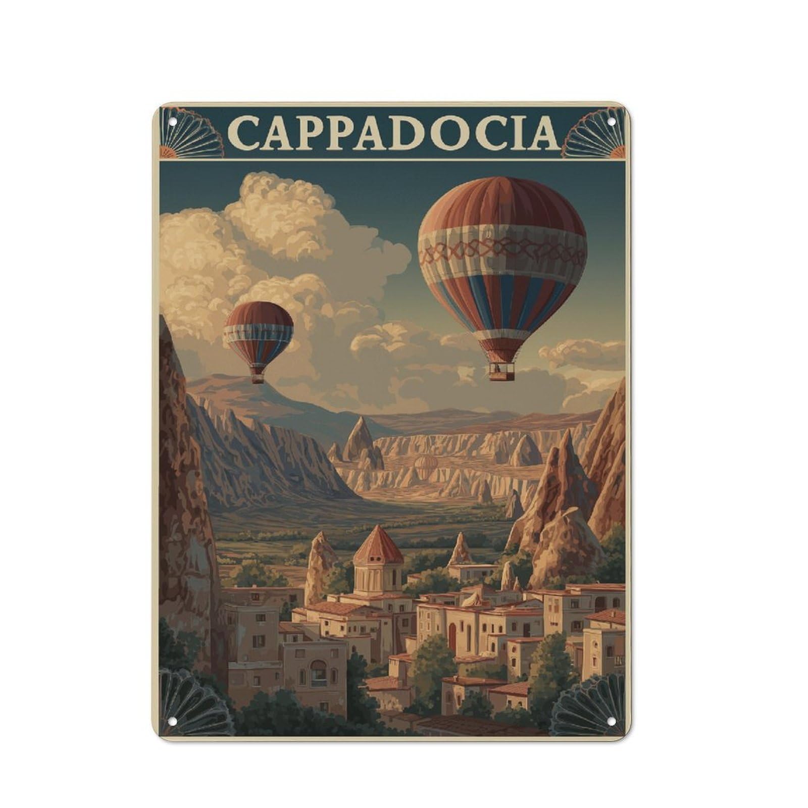 Junmoney Hot Air Balloons Over Cappadocia 40X30cm Rustic Metal Plaque With For Café Or Restaurant, For Themed Interiors In Cafés And Restaurants