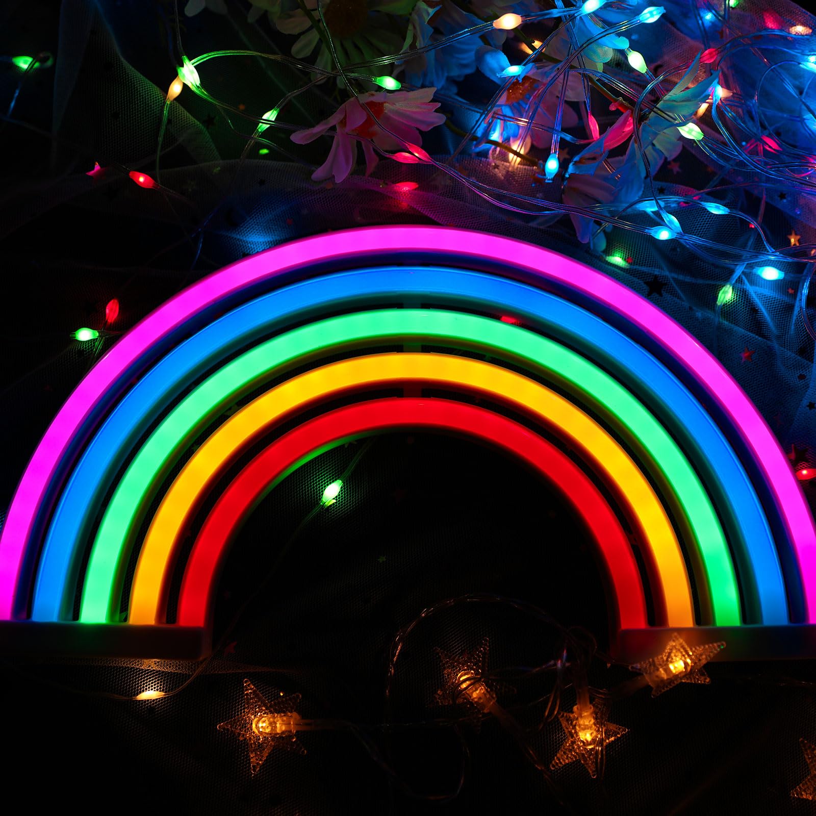 Cute Rainbow Neon Sign LED Light for Dorm Decor USB 3-AA Battery Powered Rainbow Decor Neon Lamps Wall Decor for Girls Bedroom Christmas Birthday Party Living Room as Kids Gift