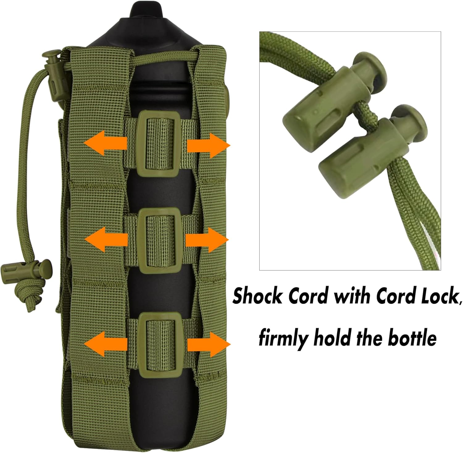 bvya Adjustable Tactical Water Bottle Holder Pouch, Drawstring Top Closure Sports Bottle Pouch with Shoulder Strap - Image 3