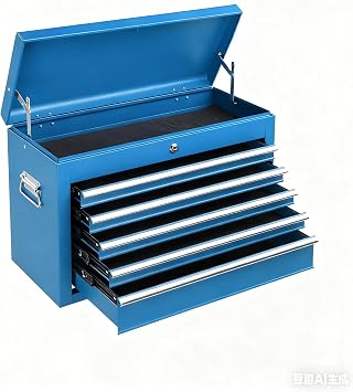 Metal Tool Box Organizer | Lockable Tool Chest | Toolbox with 5 Sliding Drawers | Large Tool Storage Box Organizer | Portable Toolchest with Keys for Garage Workshop and Tool Room | Blue