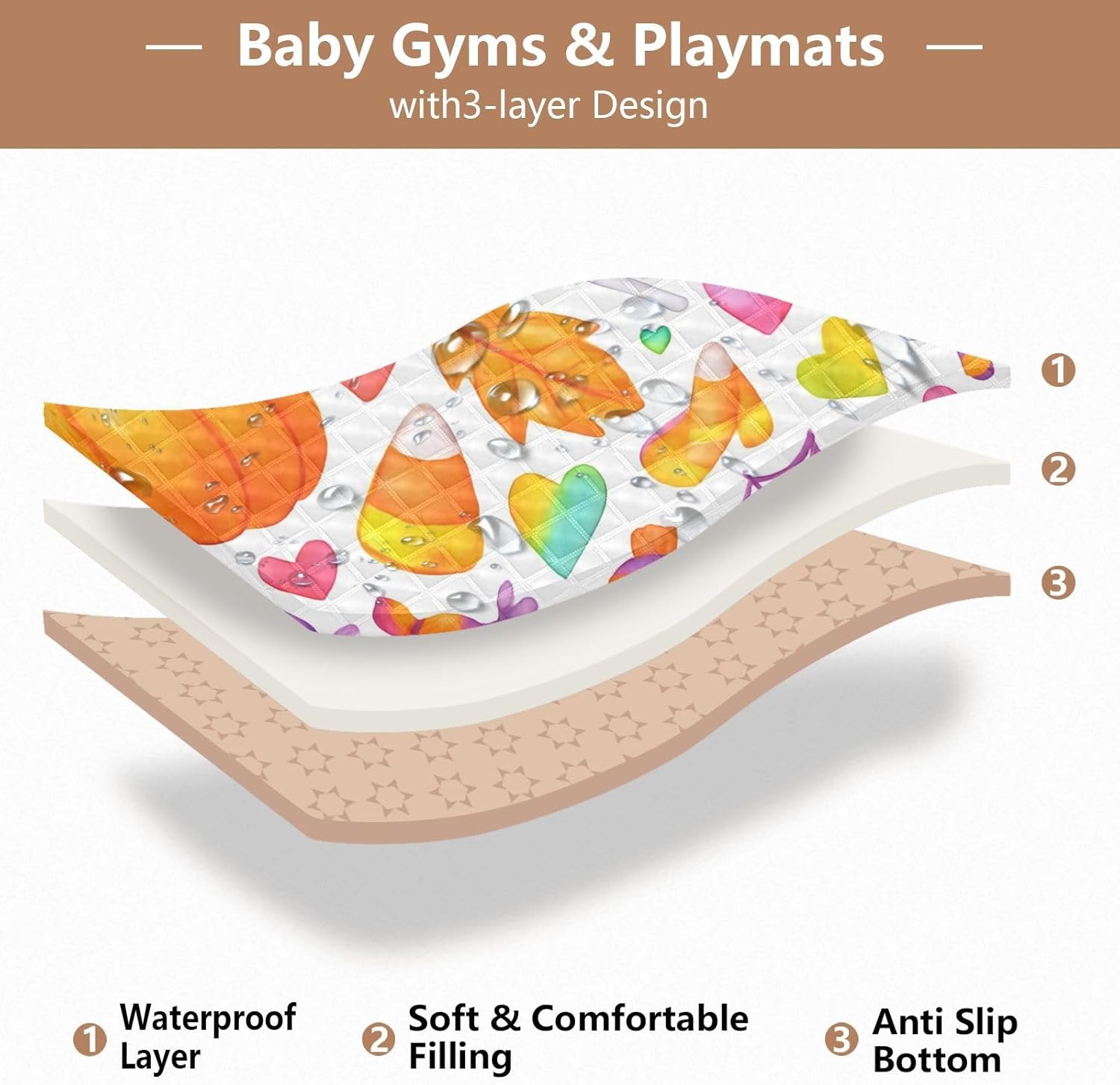 Graffiti Pumpkins & Candy Baby Play Mat, 50“ X 50” Washable Folding Crawling Mat, Baby Floor Mat, Soft, Non-Slip