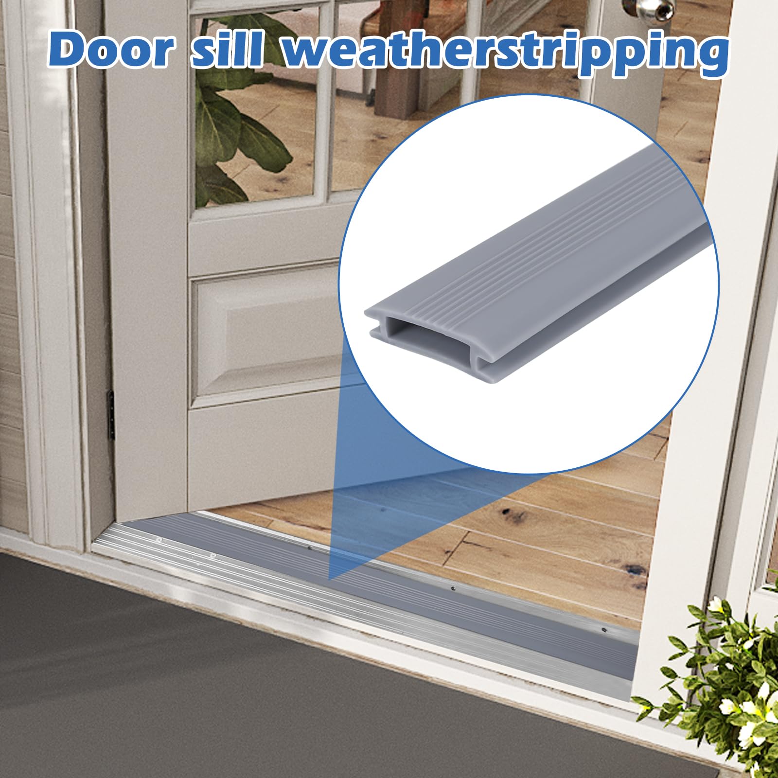Paquete de 2 sellos de umbral de puerta de 35 pulgadas de vinilo de repuesto para umbrales de aluminio de altura ajustable, tira flexible para puerta delantera exterior (gris)