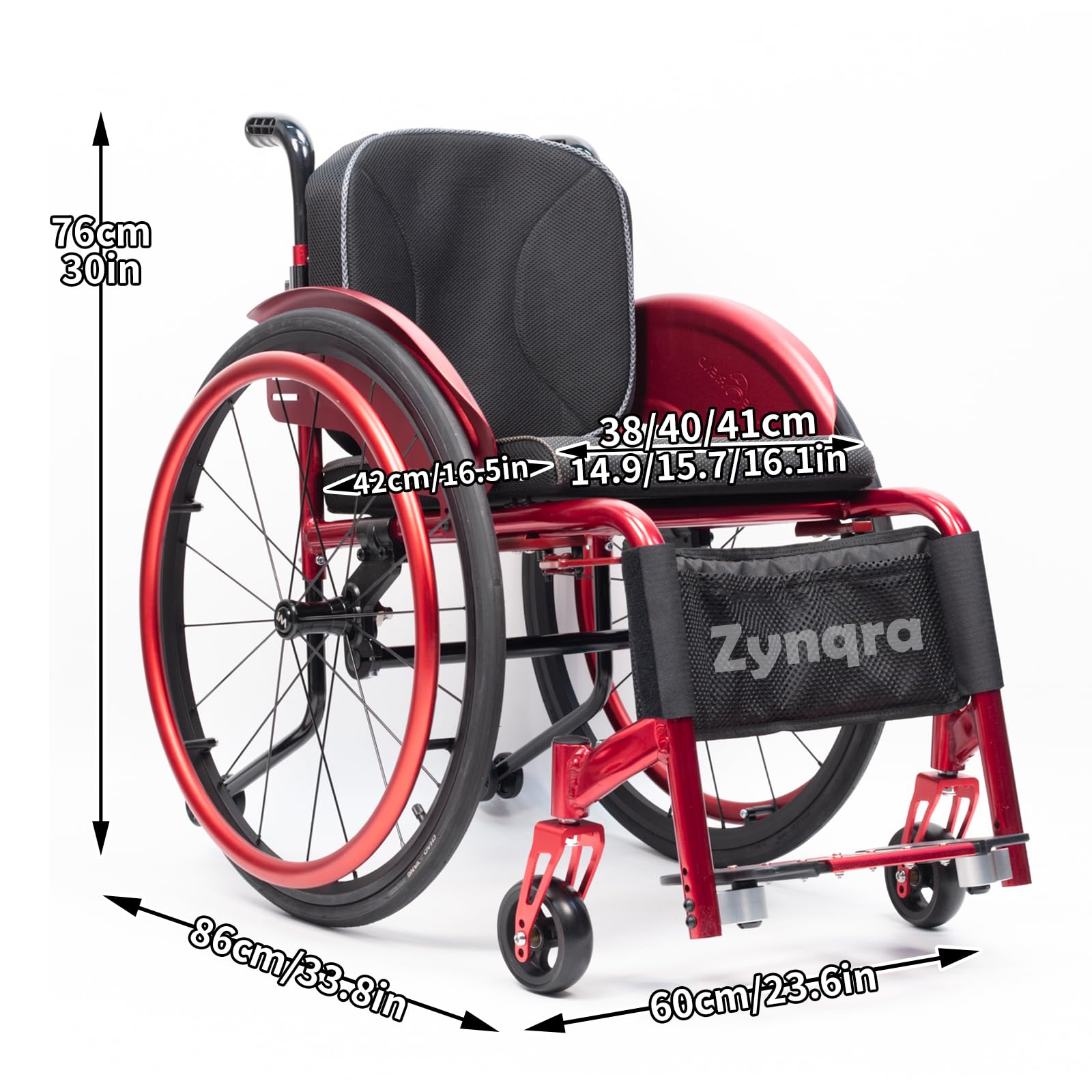 Sedia a rotelle in Lega di Alluminio per Adulti,Leggera,Sportiva,Sedia A Rotelle Pieghevole da Trasporto,Sedia A Rotelle in Alluminio,per Adolescenti,Adulti(15.7in Seat Width,Red)
