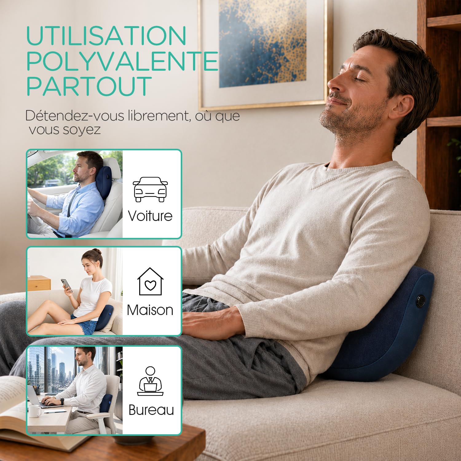 Coussin de Massage Shiatsu Sans Fil YZ300, Masseur de Nacken et Dos, Soulagement de la Douleur, Relaxation, Massage Profond Silencieux, Cadeau (Bleu)