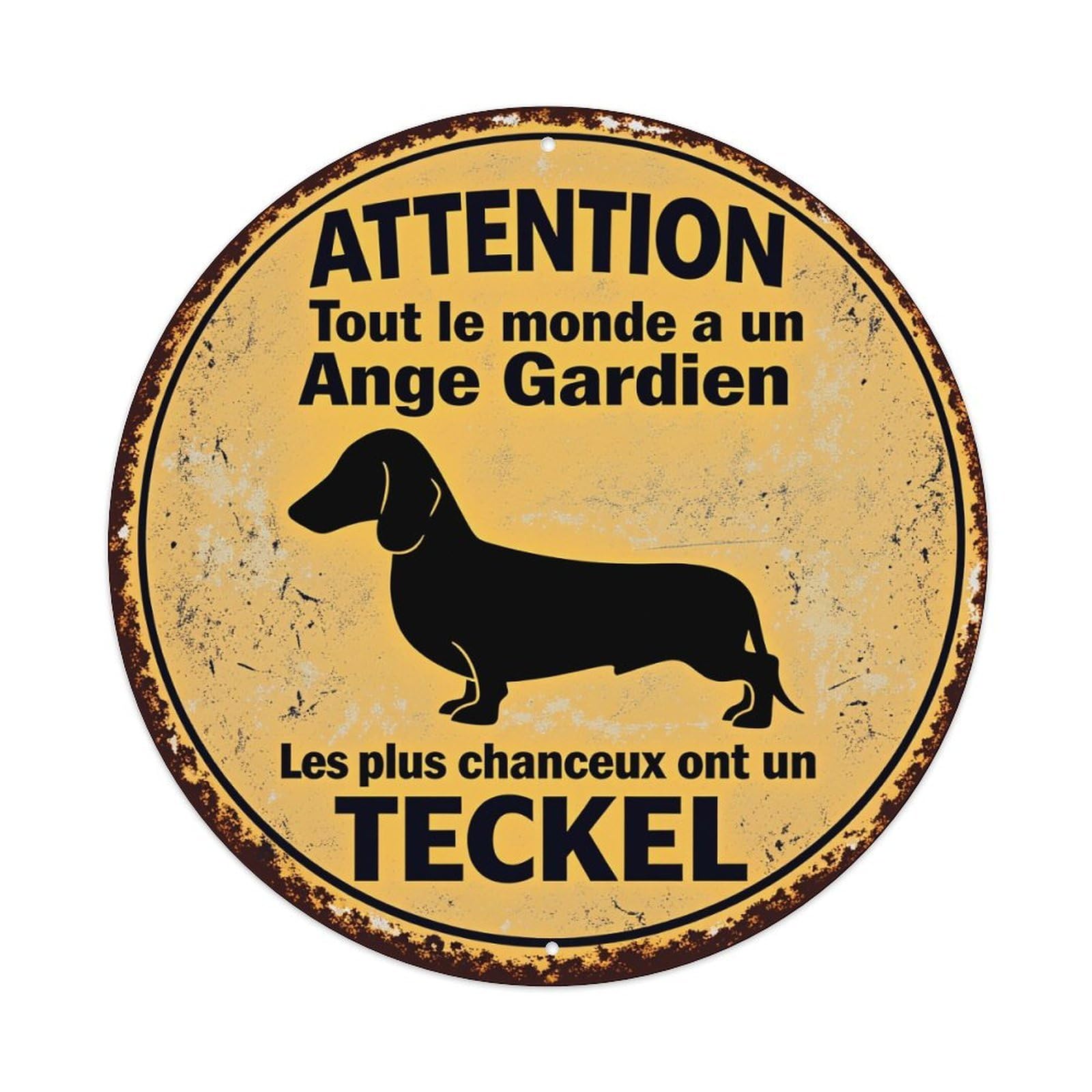 Attention Dachshund Guardian Angel Lucky Metal Tin Sign Vintage Garden Bedroom Cafe Bar Man Cave Home Wall Decor Metal Poster 8x8 inches
