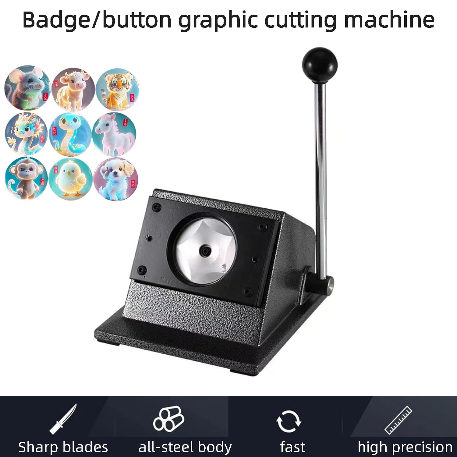 Manual Graphic Punch Die Cutter, 75mm Round Button Maker, DIY Paper & Leather Craft Tool, Professional Punch Press Machine for Badges and PVC Cards