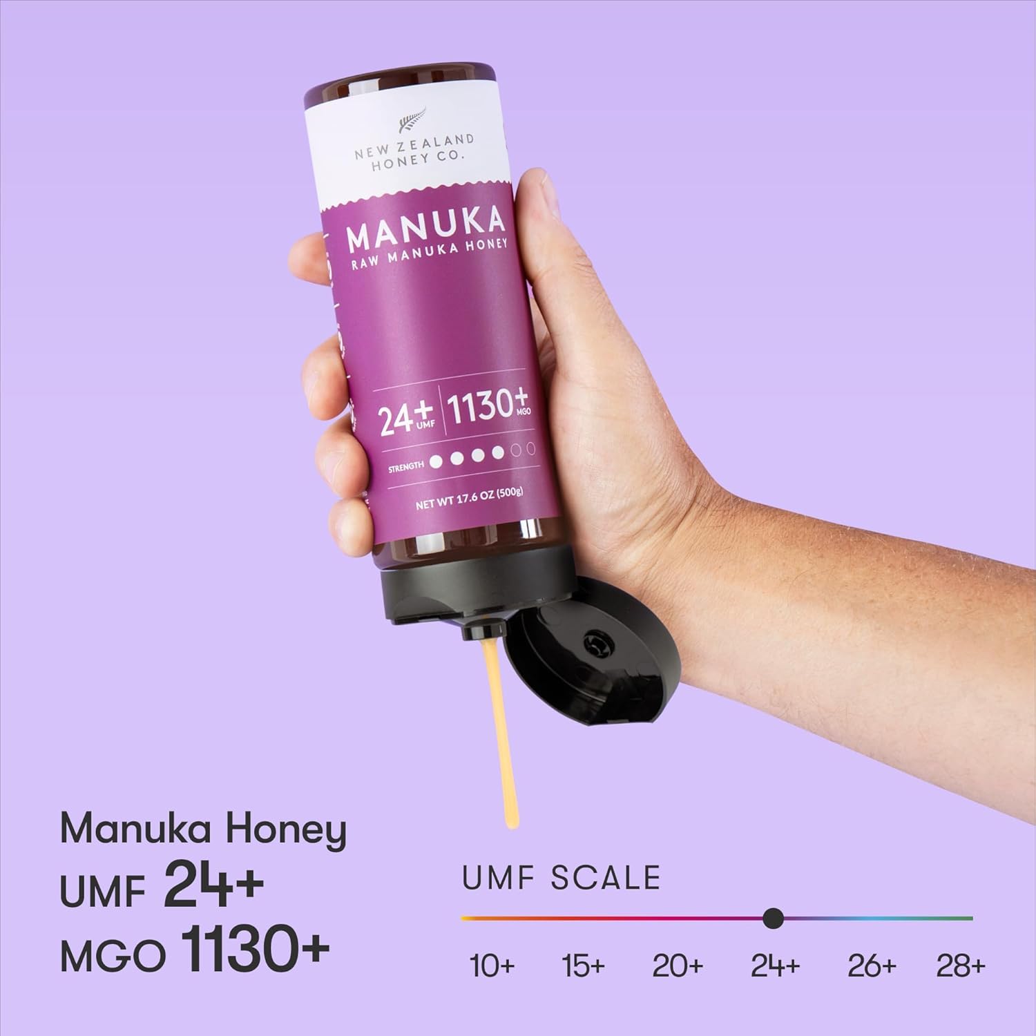 New Zealand Honey Co. Pure Manuka Honey UMF 24+ | 17.6oz | 500g Raw Honey