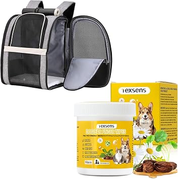 Texsens Pet BackpackUpgraded Black & Ear Care Wipes Combo