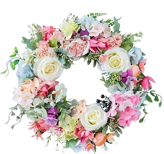 Amazon Co Jp Kowaku 手作りの正面玄関リース16 5 インチハンギングデコレーションラウンドバインローズフラワーリーススプリング リースホームセレブレーションパーティーフェスティバルウィンドウ おもちゃ