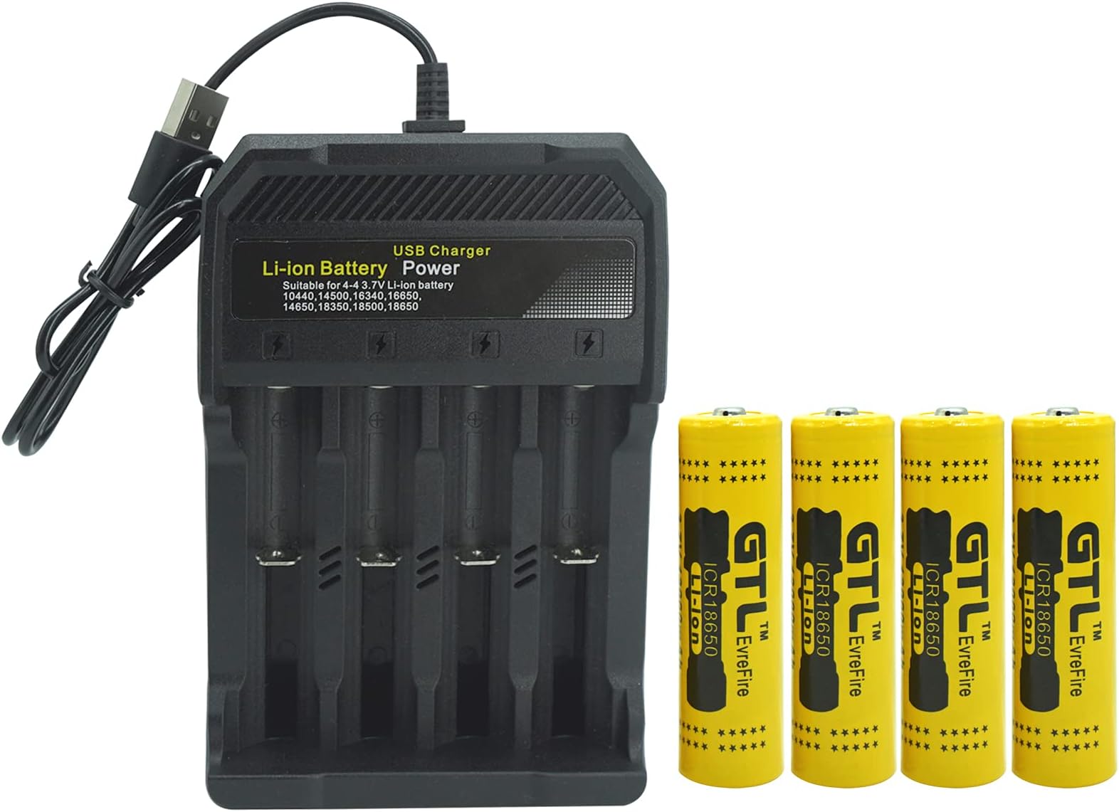OneAndes18650 Battery Charger with 4PCS 3.7V 12000mAh Rechargeable 18650 Battery 4 Bay Li-ion for Rechargeable Lithium Batteries 10440/14500/16340/16650/14650/18350/18500/18650
