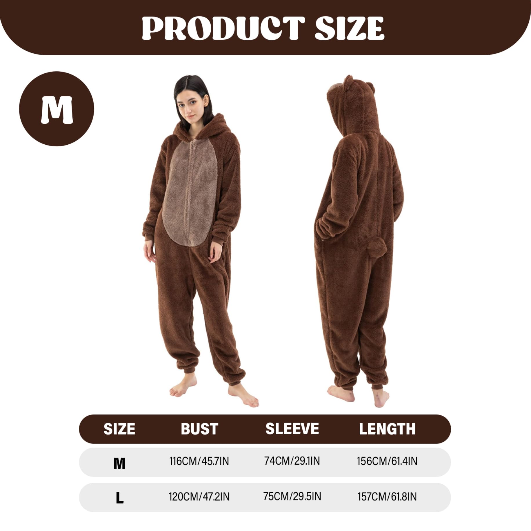 Pijamas de una pieza para adultos, mono cálido y lindo de oso, disfraces de animales con cremallera para mujeres, hombres, invierno..