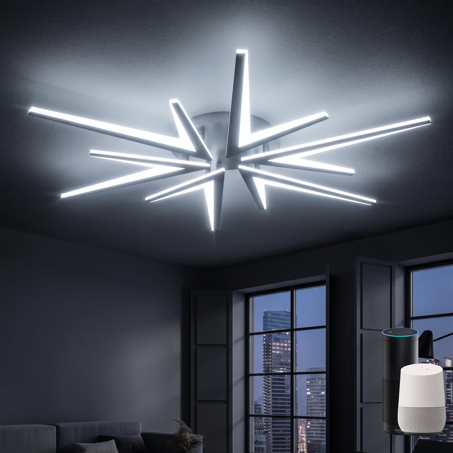 Lanmorn Smart LED Ceiling Light 92cm, Alexa Compatible WiFi Lighting Fitting 55W 5000LM, Modern Dimmable Flush Mount Chandelier with App & Remote Control for Living Room Bedroom