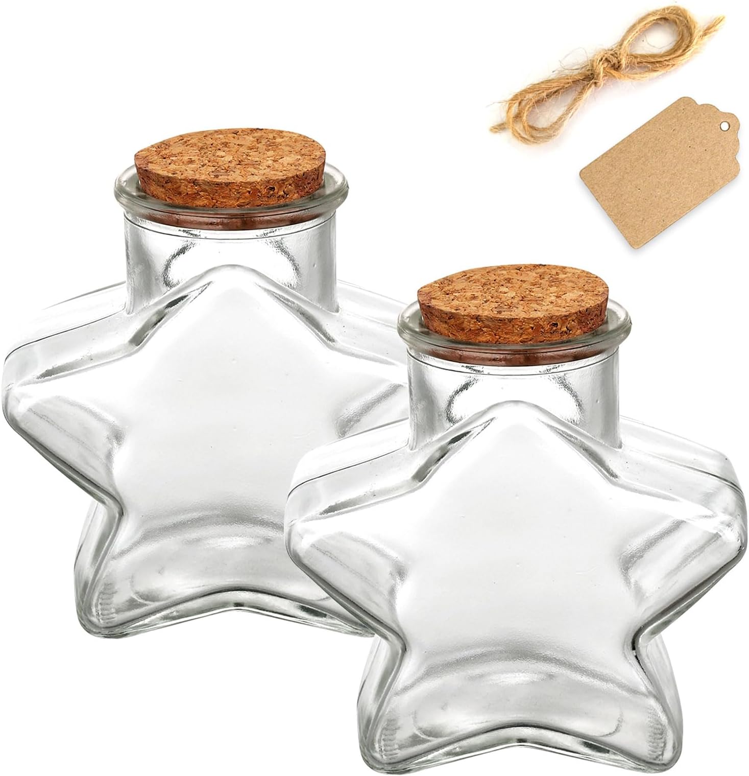2 Pack 11oz Star Shaped Glass Jar with Cork Lid for Home Decor and DIY Craft