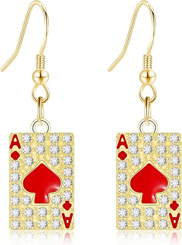 JNONL Sparkly Crystal Sliver Spades A Ace Playing Card Hook Earrings Creative Ge