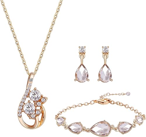 Delicado juego de joyas de lágrima de flores para dama de honor para mujer, 1-4-6-8 juegos de oro de 14 quilates y oro rosa, chapado en diamantes de