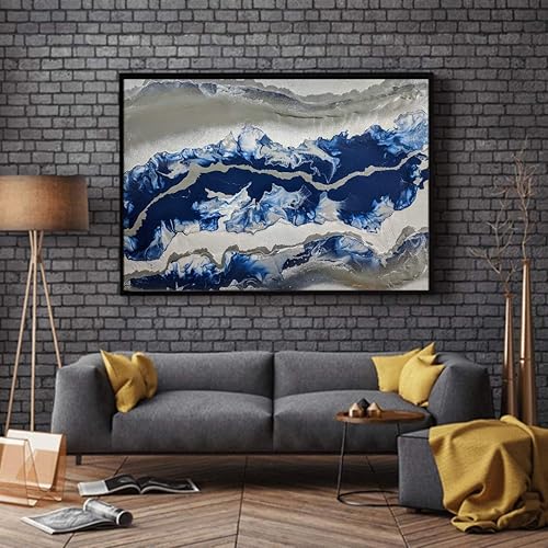 Amazon Com Original Abstract Painting Blue Steel Fine Art Acrylic Canvas Impasto Modern Art Navy Blue Painting Beach Art 24 X 36 Pour Painting Handmade Products
