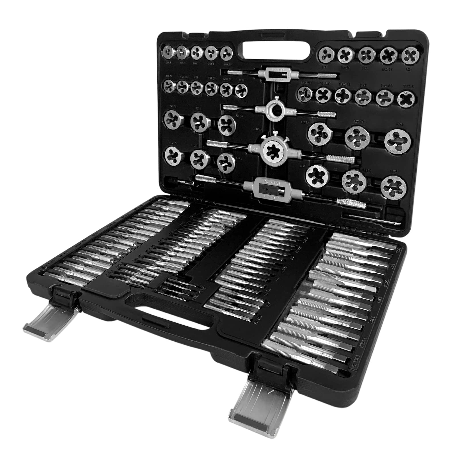Aufun - Set di 110 maschi per filettatura, M2-M18, in acciaio al tungsteno, con custodia