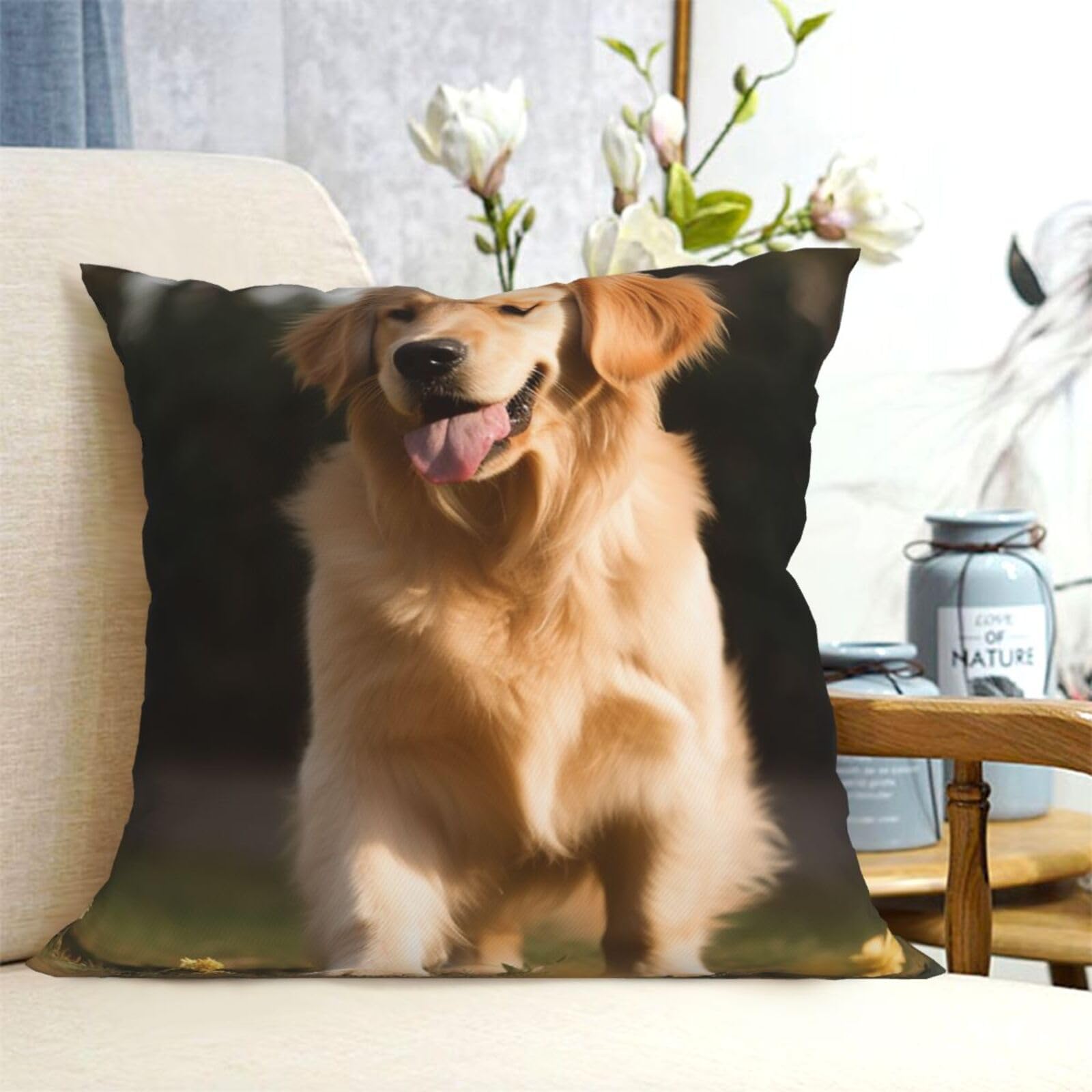 Fodpand Black Decorative Throw Pillow Covers 18"X18" Golden Retriever Dog Cushion Cases Square Modern Farmhouse Pillow Cases Soft Cozy Cushion Covers For Couch Sofa Bedroom Home Decor Pillowcase