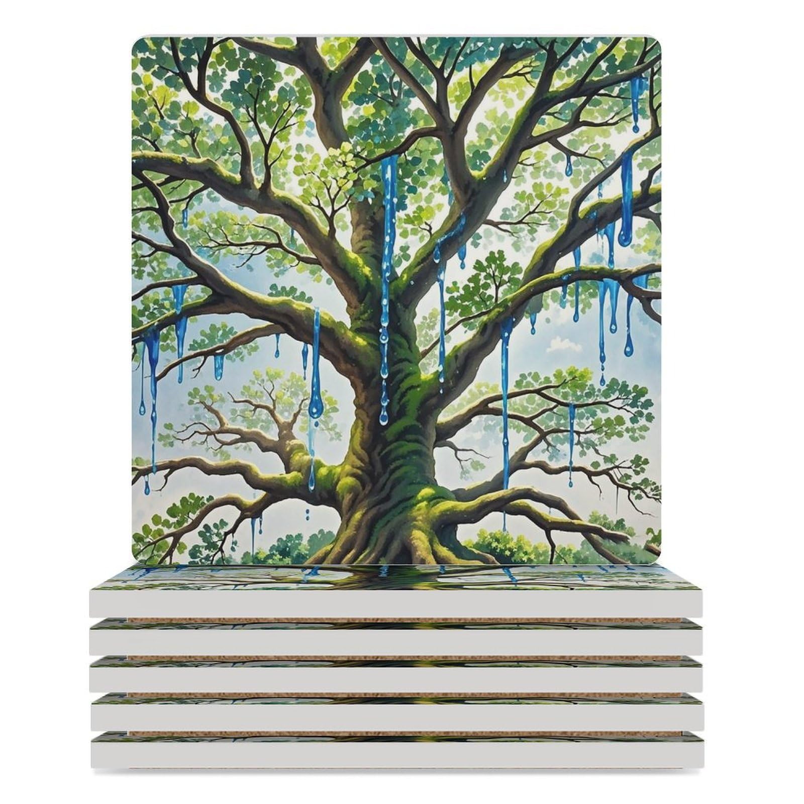 Dessous de verre carrés en céramique lot de 6 imprimés abstraction pour table