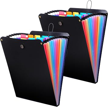 2 Pcs Expanding File Folder, 13 Pockets Vertical File Folder Accordion File Organizer, A4 Letter Size Paper Document Receipt Organizer Accordion Filing Folder for Classroom, Home, Office and Travel
