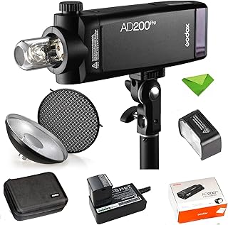 GODOX AD200 Pro AD200Pro com Godox AD-S3 Beauty Dish, 200Ws 2.4G Flash Strobe, 1/8000 HSS, 500 flashes de potência máxima, reciclagem de 0,01-1,8s, bateria de 2900mAh, Fresnel Flash Head Monolight