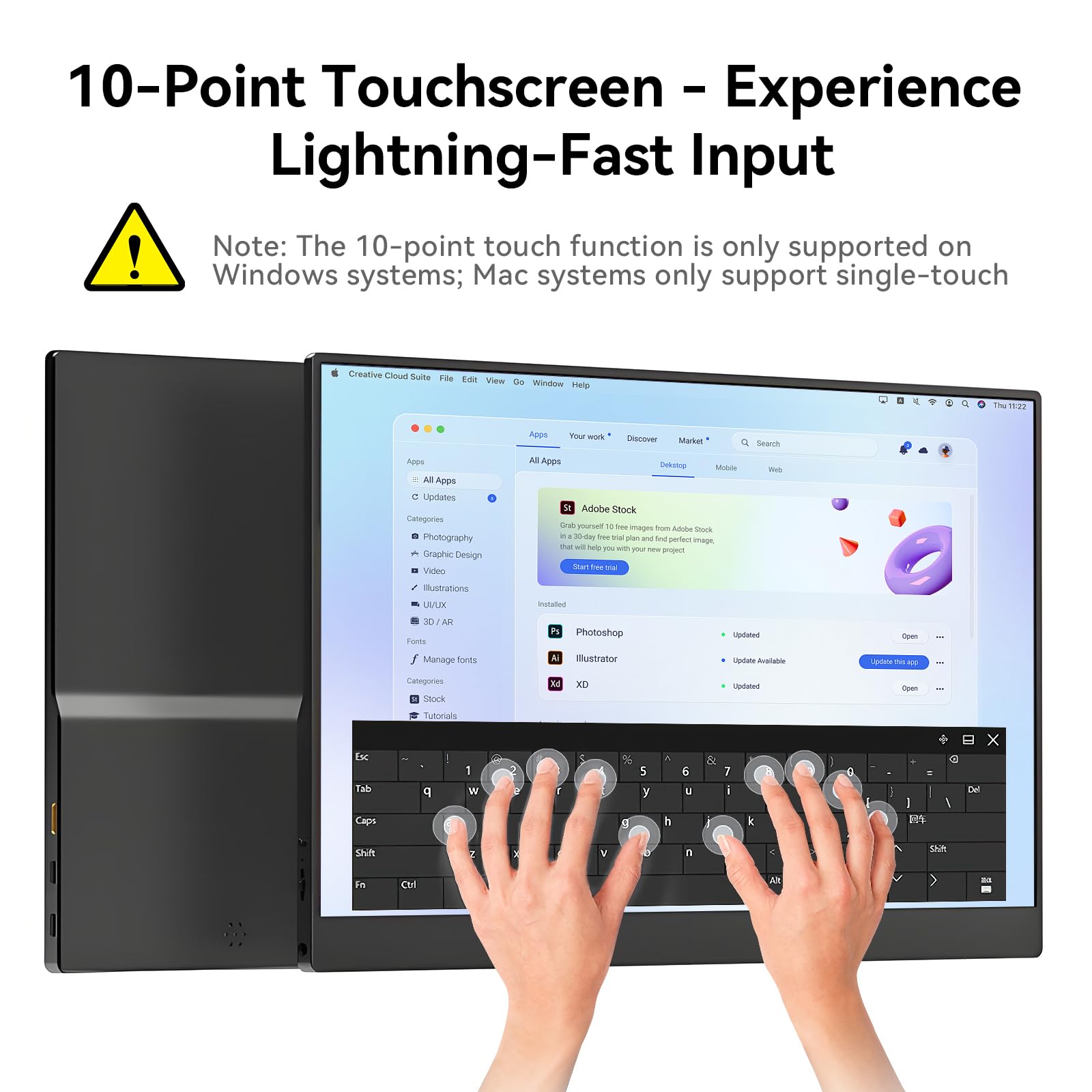 CUNPU Monitor portátil de 15.6 pulgadas, visualización táctil 1080P FHD 60Hz 10 puntos, portátil con funda protectora, altavoces duales, USB-C y mini HDMI, monitor de viaje para laptop, PC, teléfono