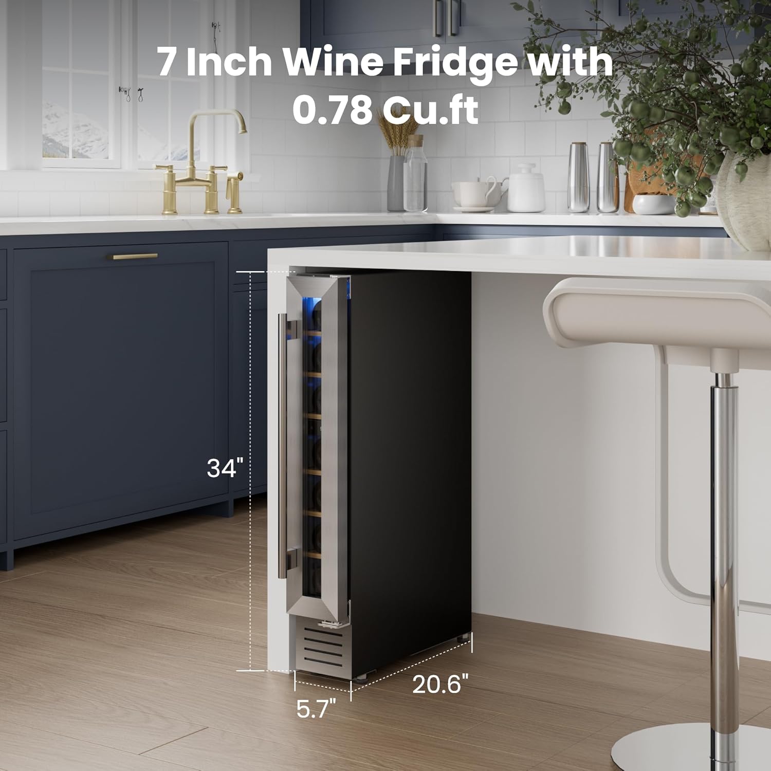 Yeego Wine Fridge Cooler - 7 Bottles Wine Cooler, 40-65°F Wine Refrigerator Glass Door, Built in, Freestanding or Under Counter Fridge for Home Bar Office