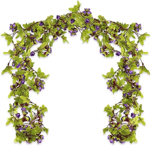 AirSun Enredaderas de gloria de la mañana artificiales 2 plantas de seda colgantes tipo guirnalda de 15 pies Planta verde artificial para muro o