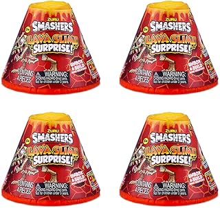 Smashers Lava Slime Surprise (4 Pack) by ZURU Small Volacanos with Dinosaur Skeleton Toy Inside and Lava Slime, Squishy Slime Volcanic Eruption, Dino Collectibles, for Kids and Boys (4 Pack) Multi