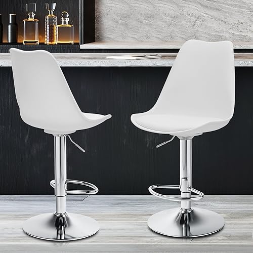 Miniatura 2 de Magshion Juego de 2 taburete giratorio de plástico con respaldo alto con almohadilla de asiento de cuero PU Chrome Air Lift w/reposapiés multicolor