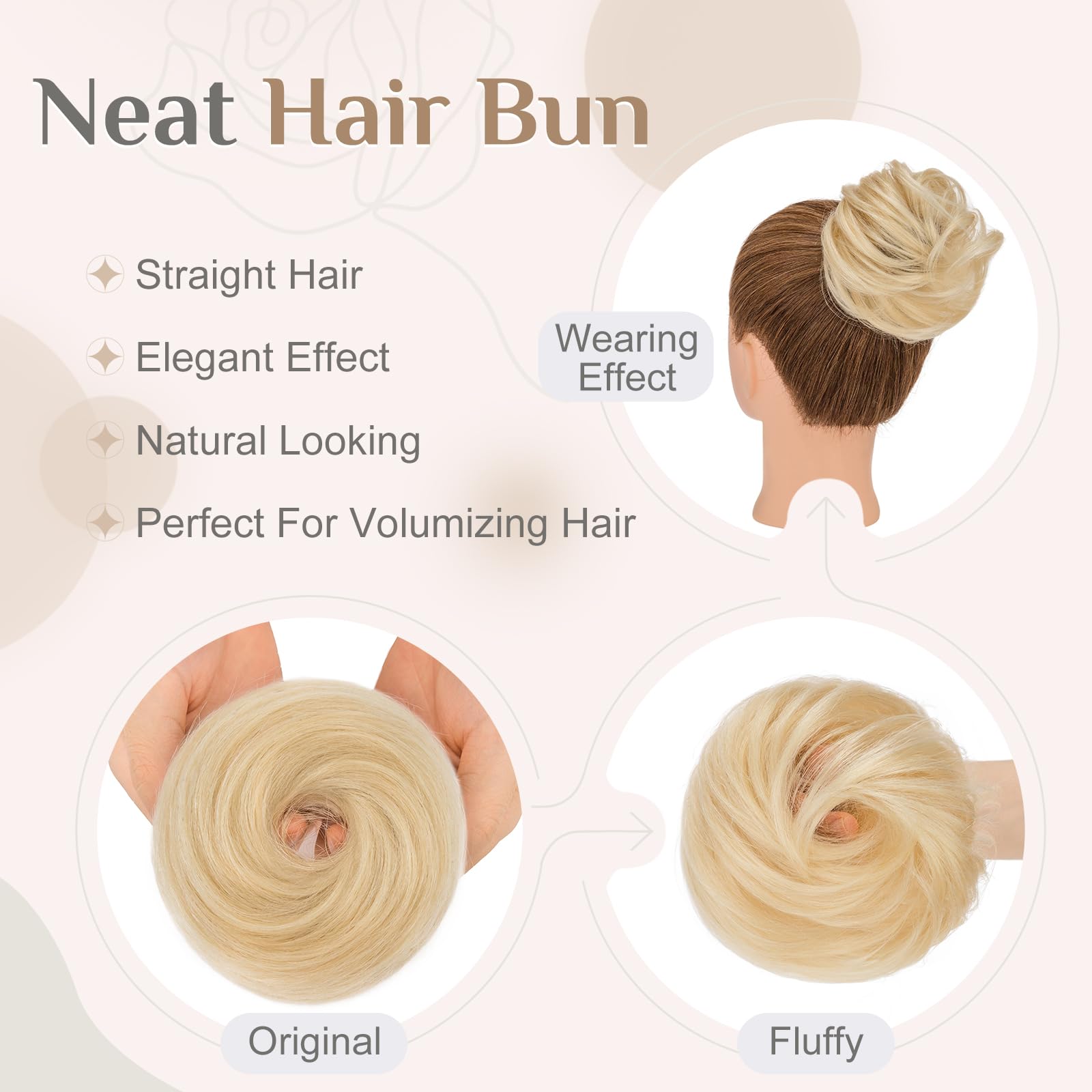 Elailite Human Hair Bun Scrunchie Straight Hair Piece Smooth Neat Real Hair Covered Donuts Updo Chignon For Women - Image 4