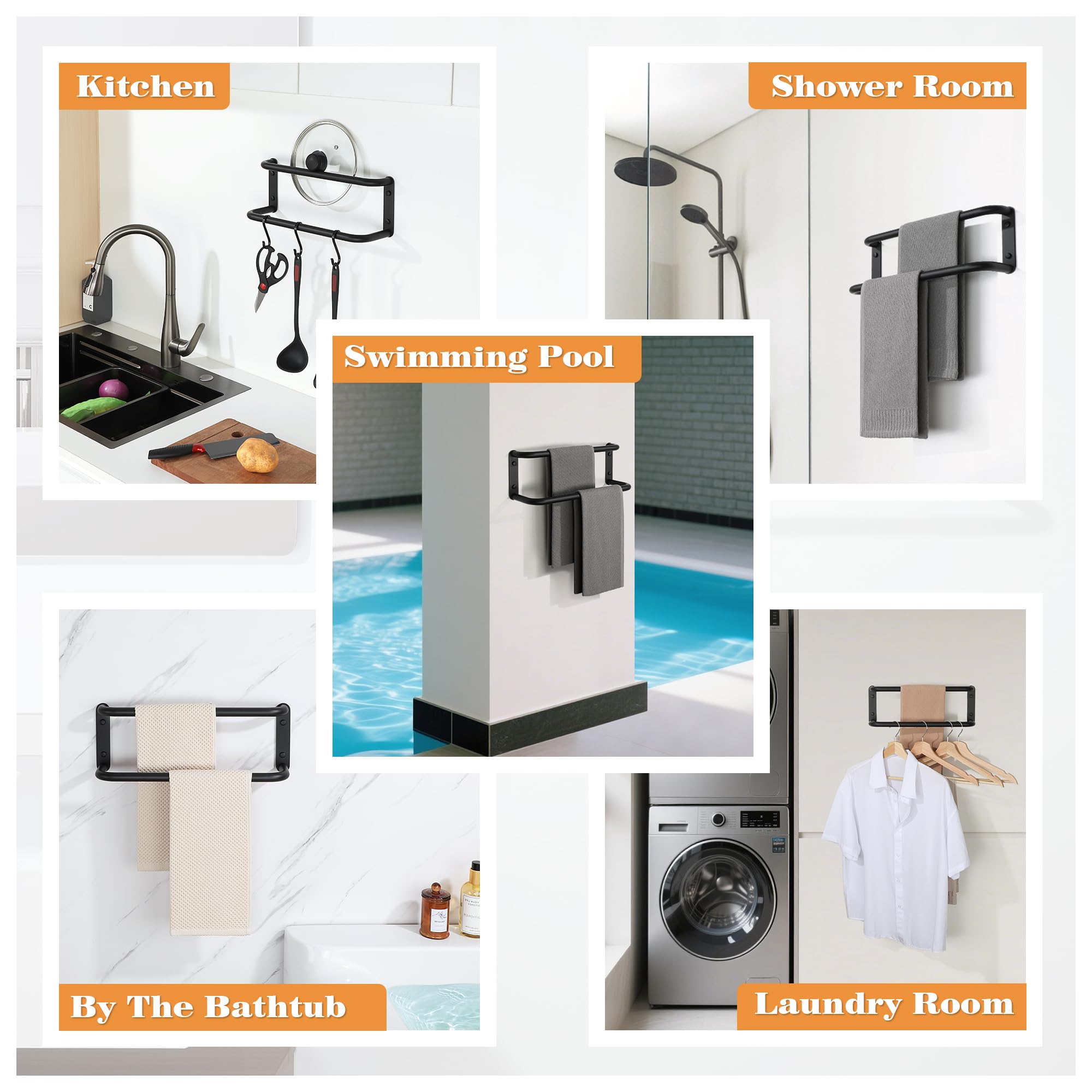 Mooche Towel Rail Black Wall Mounted, Bathroom Towel Holder Double Towel Holders, SUS304 Stainless Steel Towel Bar - Image 4