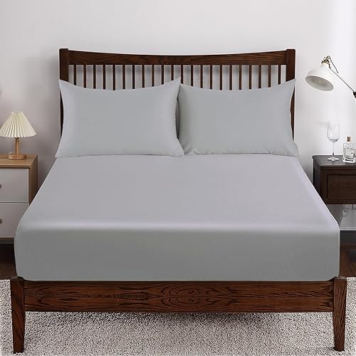 Sábana bajera de algodón egipcio, 400 hilos, 16 pulgadas de profundidad de bolsillo profundo, sábana bajera ajustable (gris, Queen) disponible en Yaxa Peru