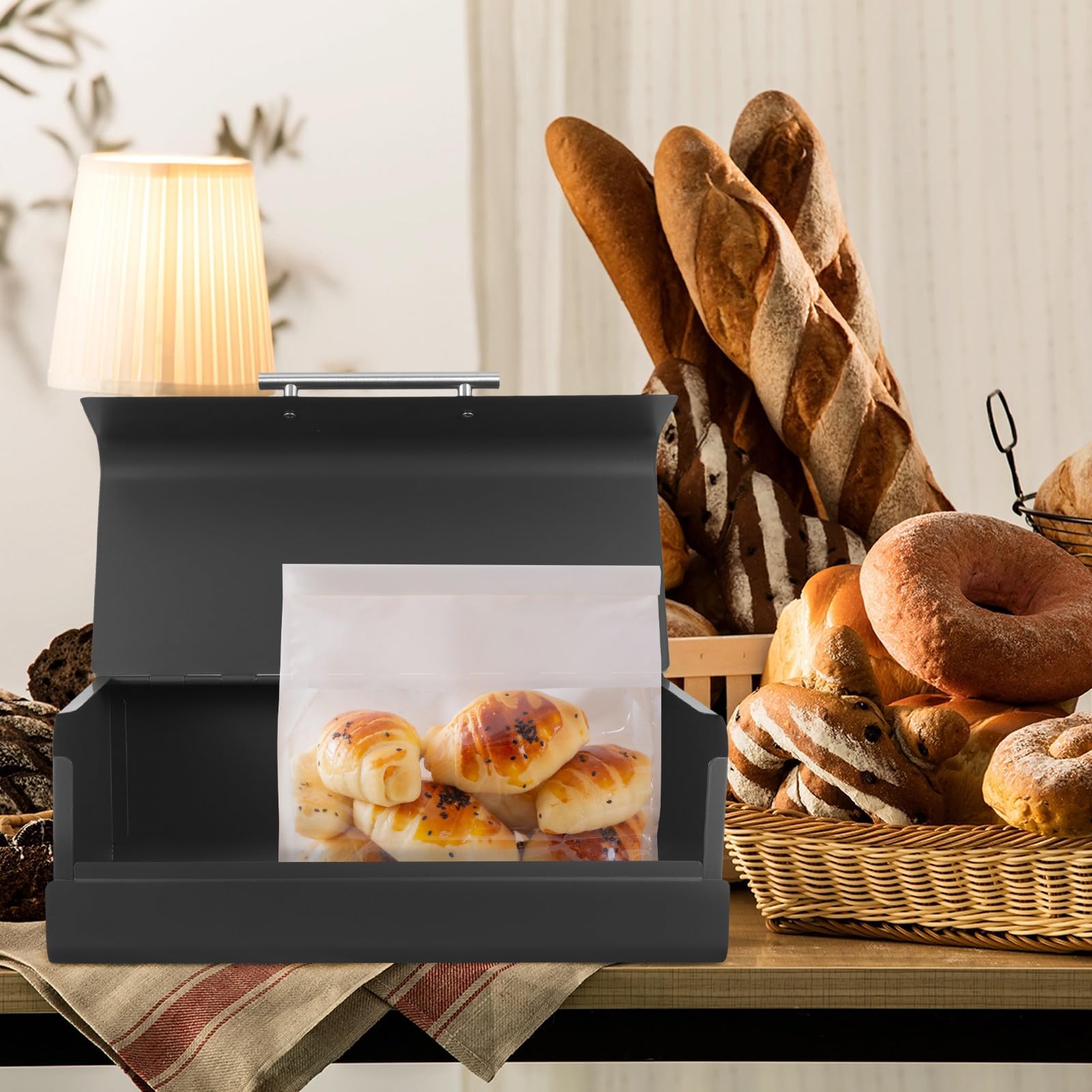 GANAZONO Brotkasten aus Metall Schwarz Multifunktional für Küchenorganisation Rechteckige Tisch Aufbewahrungsbox