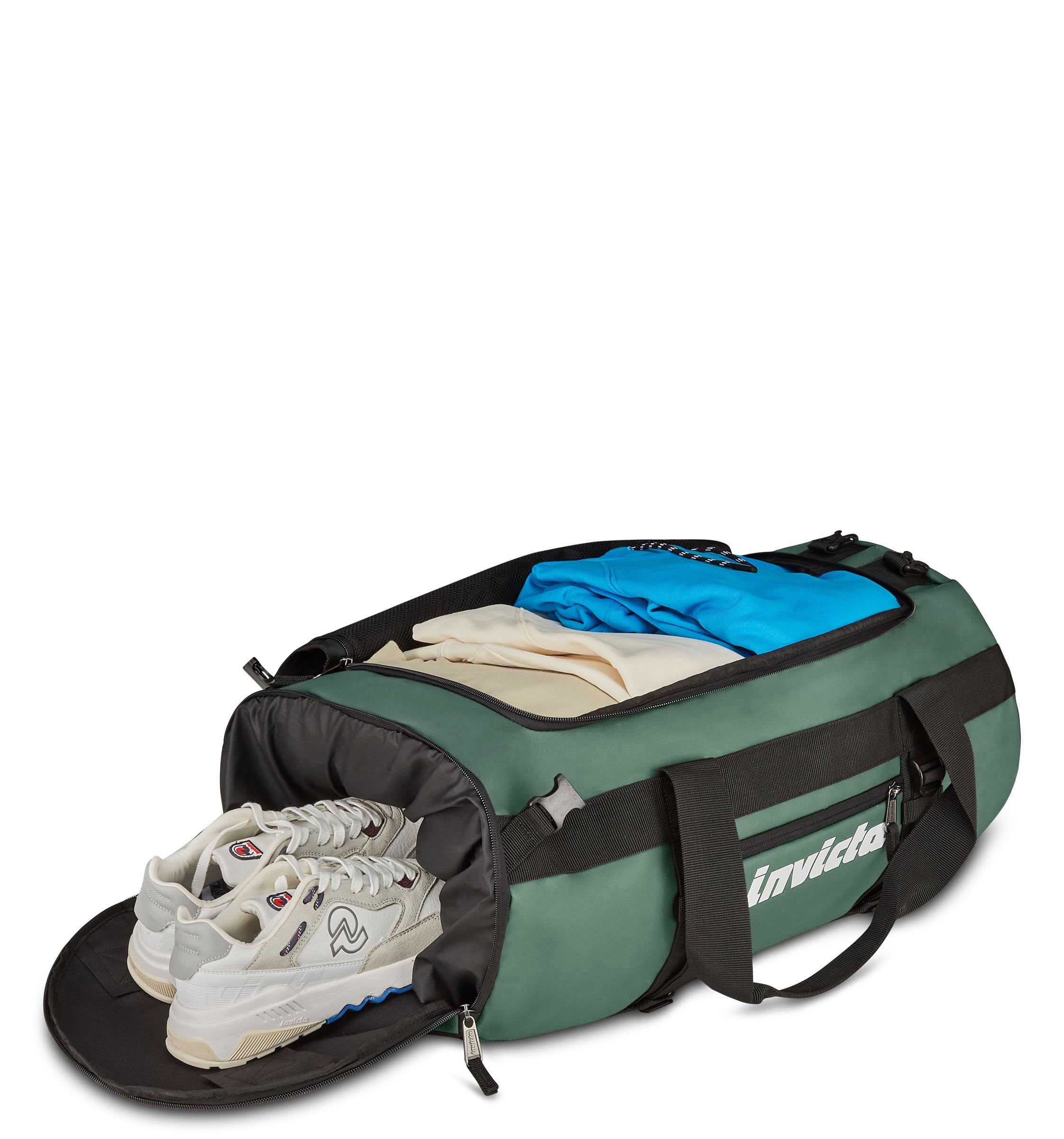 Invicta Reisetasche 70 L - 62 x 35 x 35 cm, Aufgabegepäck Reiserucksack, Sporttasche mit Schuhfach, für Urlaub und Sport, Damen und Herren, grün
