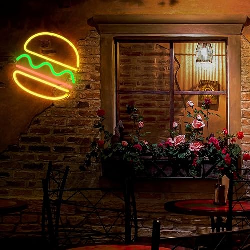 Miniatura 5 de IMEGINA Letreros de neón de hamburguesa para decoración de pared, luz LED de neón colgante para restaurante de 12 x 12 pulgadas, letrero de neón