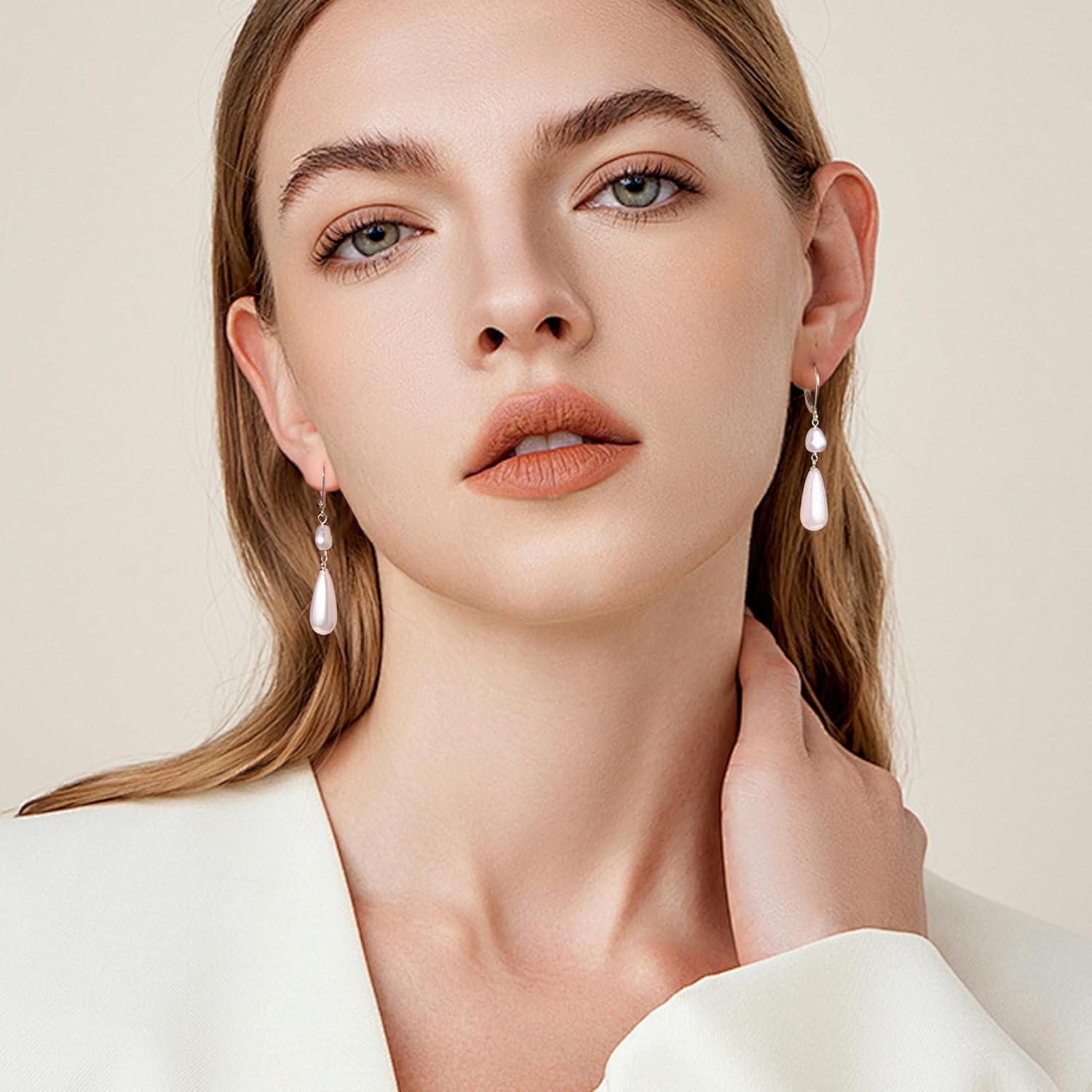 14K Gold Pearl Dangle Earrings for Women,925 Sterling Silver Double Pearl Drop Earrings,Leverback Irregular Pearl Hypoallergenic Earrings - Image 5