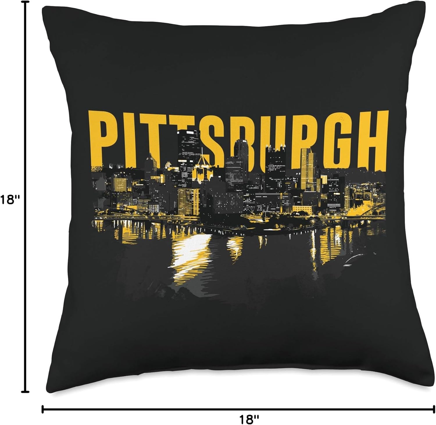 Pittsburgh Downtown Skyline in Black and Yellow Throw Pillow