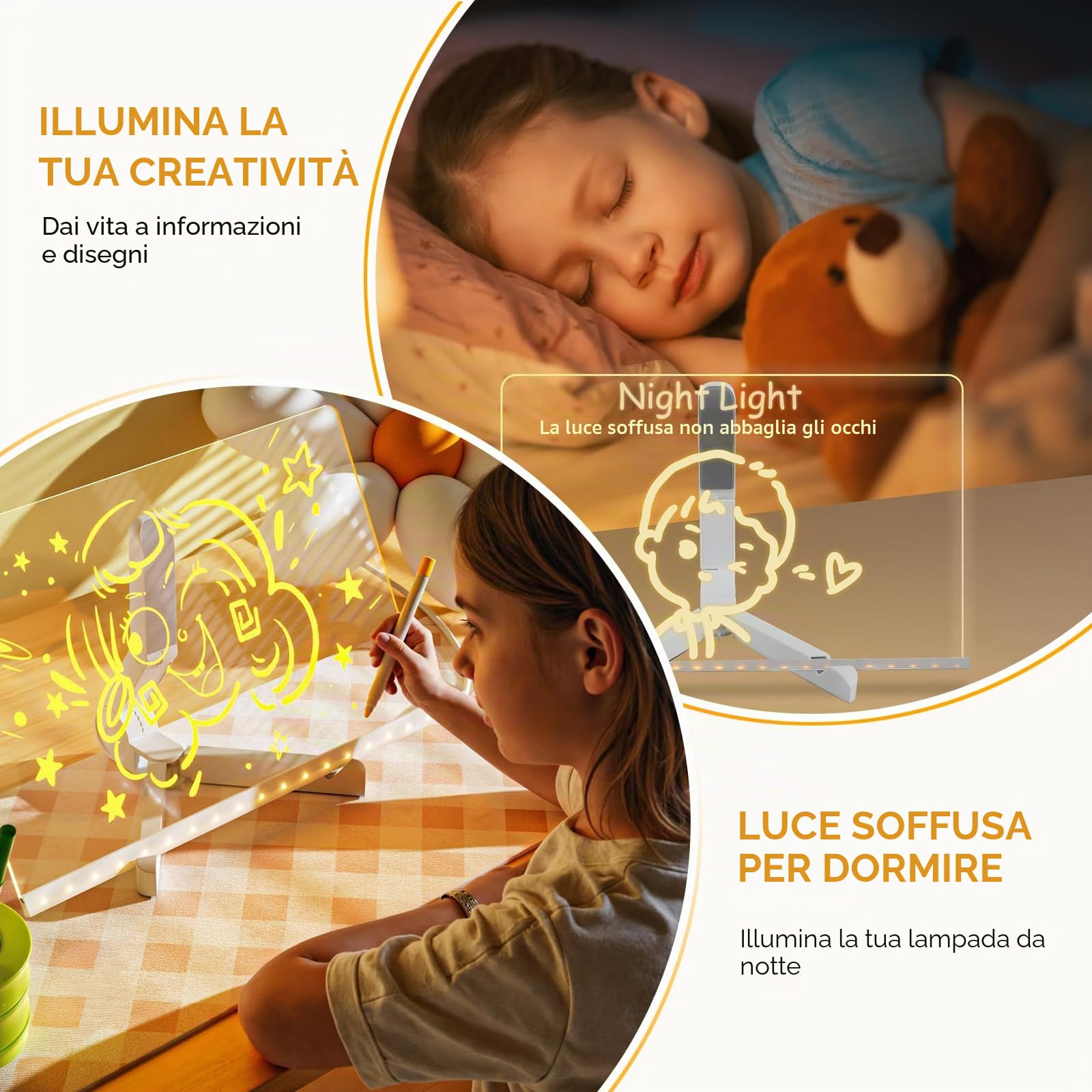 Lavagnetta in Acrilico con Luci LED,30CM*20CM Lavagna Luminosa Cancellabile per Disegnare Con Penna a 7 Colori e Supporto Regolabile, Lavagna Magica, per Casa, Scuola, Negozio, Bar