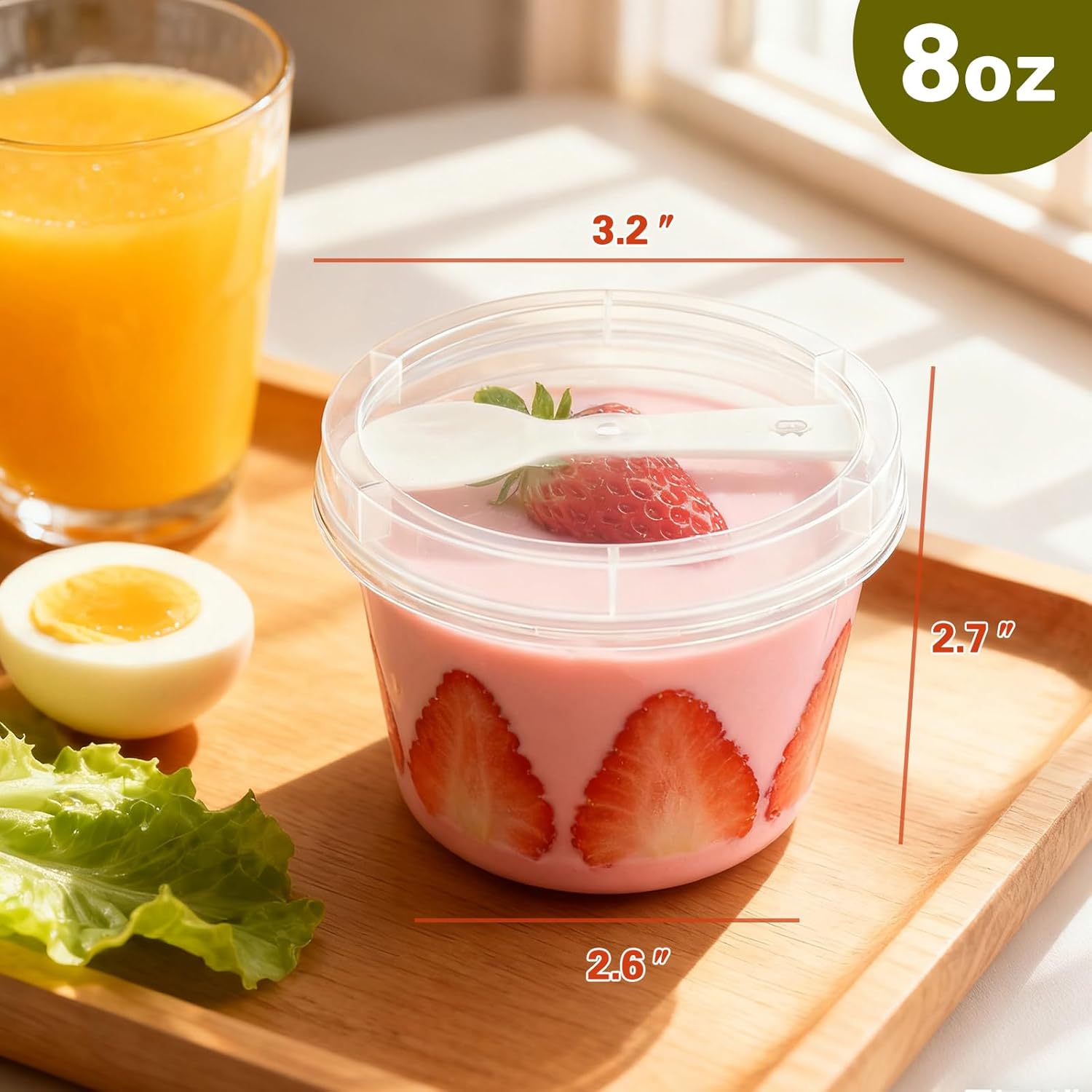 100 Pack 8oz Plastic Dessert Cups with Lids and Spoons, Clear Yogurt Parfait/Appetizer Cup with Lids for Party, Mini Round Dessert Cups with Spoons for Pudding/Jello/Milkshake/Fruit/Ice Cream