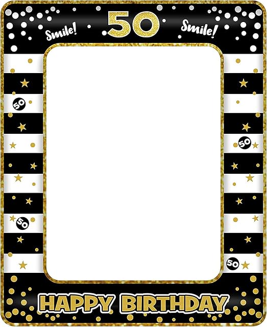 50th Birthday Photo Booth Props,Black Gold Inflatable Selfie Frame Picture Frame,Giant Inflatable Party Photo Booth Frame for 50th Birthday Party Decorations Supplies Men Women Favor Gift