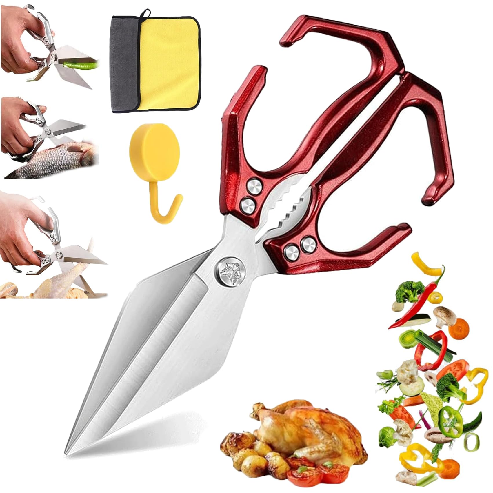 Multifunctional Heavy-Duty Kitchen Shears, Heavy Duty Kitchen Scissors with Ergonomic Handle,High-Carbon Steel Japanese Scissors for Chicken,Meat,