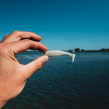 Nomad Design Live Ops Dozer 3 Minnow Unrigged Swimbait Soft Bait Lure, Slow-Speed High Vibration with Reactor-UV & Glow, Astro (5 Pack), for Speckled Trout & Redfish