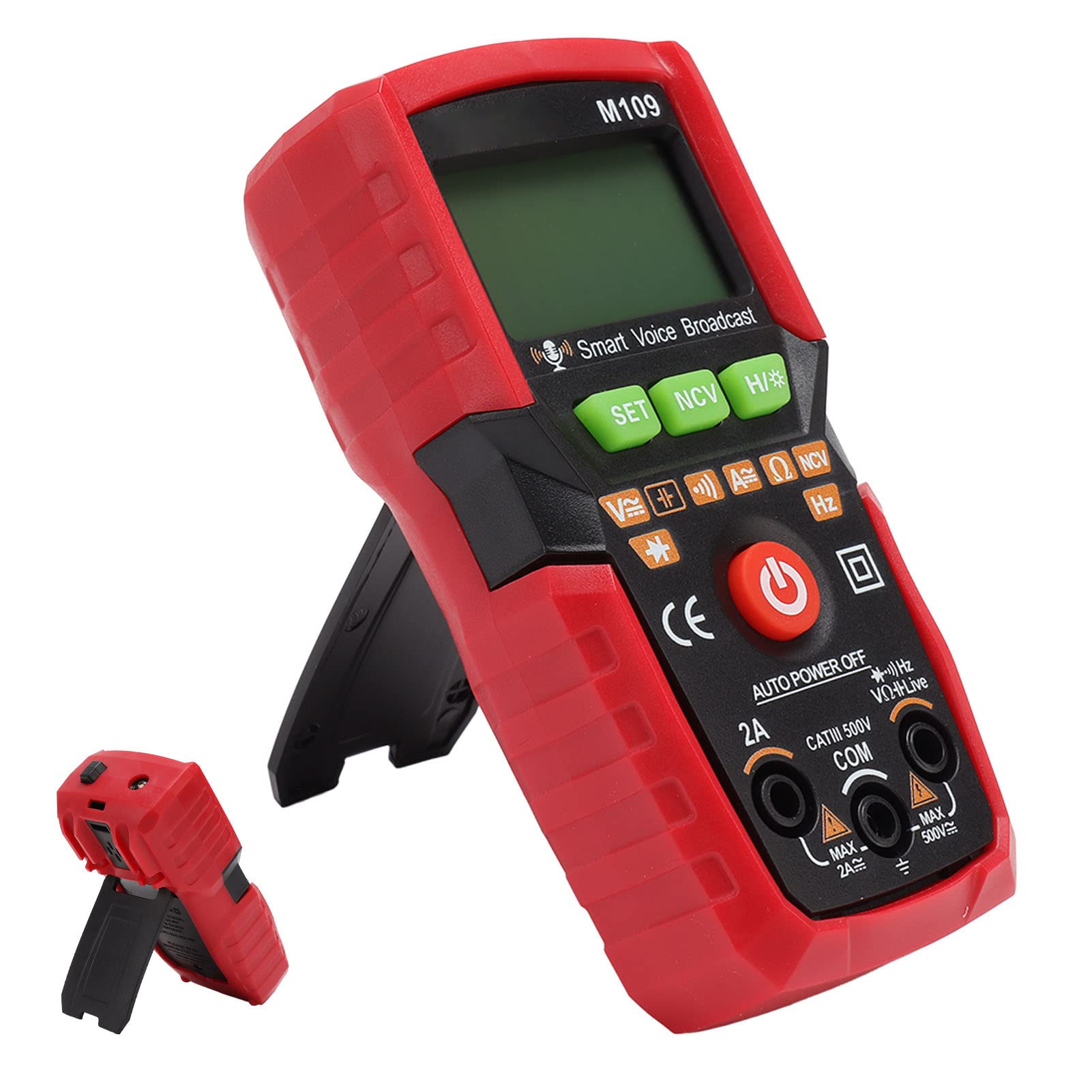 Digital Multimeter Automatic Range with NCV Voice Broadcast Backlit Screen Flashlight AC DC Voltage Tester Portable Red - Image 2